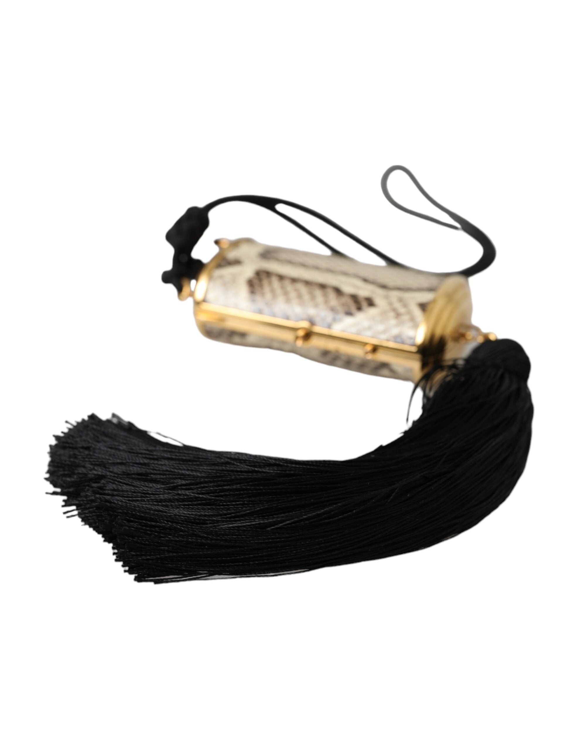 Dolce & Gabbana Beige Exotic Leather Mini Mirror Tassel Makeup Bag